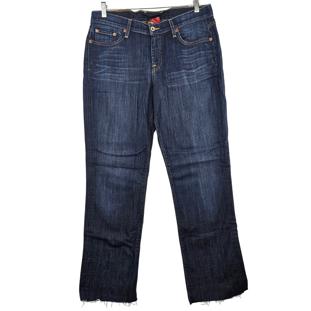 Lucky Brand Gene Montesano Womens 14/32 Dark‎ Wash Straight Leg Raw Hem Jeans